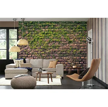 Fototapeta DIMEX | Samolepicí vliesová fototapeta na zeď Cihlová zeď s mechem MA-5-2684 | 375 x 250 cm | zelená, hnědá + Samolepicí vliesová fototapeta na stěnu DIMEX Cihlová stěnu DIMEX s mechem MA52684 v rozměru 375 x 250 cm