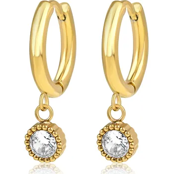 Náušnice Pozlacené ocelové visací náušnice se zirkony - Meucci DE530