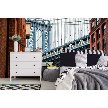 Fototapeta DIMEX | Samolepicí vliesová fototapeta na zeď Manhattanský most MA-5-2976 | 375 x 250 cm | modrá, červená, šedá + Samolepicí vliesová fototapeta na stěnu DIMEX Manhattanský most MA52976 v rozměru 375 x 250 cm