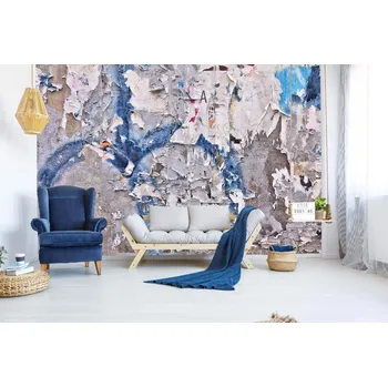 Fototapeta DIMEX | Samolepicí vliesová fototapeta na zeď Otrhané papírové plakáty MA-5-2417 | 375 x 250 cm | modrá, bílá, šedá + Samolepicí vliesová fototapeta na stěnu DIMEX Otrhané papírové plakáty MA52417 v rozměru 375 x 250 cm