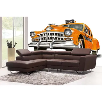 Fototapeta DIMEX | Samolepicí vliesová fototapeta na zeď Žluté retro taxi MA-5-2224 | 375 x 250 cm | bílá, žlutá, metalická + Samolepicí vliesová fototapeta na stěnu DIMEX Žluté retro taxi MA52224 v rozměru 375 x 250 cm