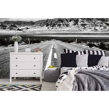 Fototapeta DIMEX | Samolepicí vliesová fototapeta na zeď Dlouhá pouštní dálnice MA-5-2872 | 375 x 250 cm | bílá, černá + Samolepicí vliesová fototapeta na stěnu DIMEX Dlouhá pouštní dálnice MA52872 v rozměru 375 x 250 cm