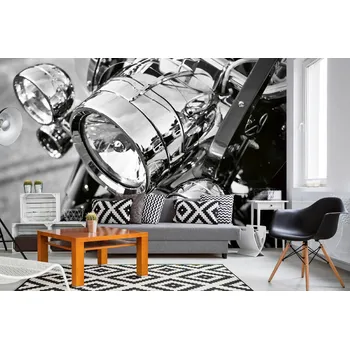 Fototapeta DIMEX | Samolepicí vliesová fototapeta na zeď Svetlomet motocyklu MA-5-2801 | 375 x 250 cm | černá, metalická + Samolepicí vliesová fototapeta na stěnu DIMEX Svetlomet motocyklu MA52801 v rozměru 375 x 250 cm