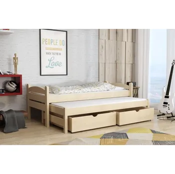 Dětská postel Dětská postel z masivu borovice PATRICIE s přistýlkou a šuplíky - 200x80 cm - PŘÍRODNÍ BOROVICE