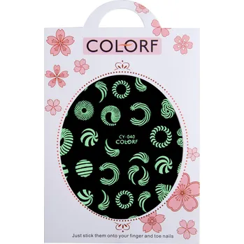 Umělé nehty Colorf Samolepka na nehty svítící ve tmě - Spirály a kruhy 040