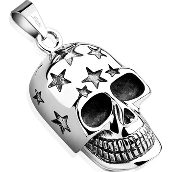 Přívěsek Ocelový přívěsek - lebka s hvězdami