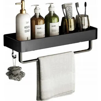 Drátěná police Rohová polička do sprchy s háčkem, montáž lepením