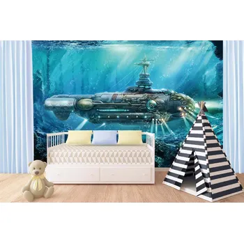 Fototapeta DIMEX | Samolepicí vliesová fototapeta na zeď Fantastická ponorka MA-5-2925 | 375 x 250 cm | modrá, šedá + Samolepicí vliesová fototapeta na stěnu DIMEX Fantastická ponorka MA52925 v rozměru 375 x 250 cm