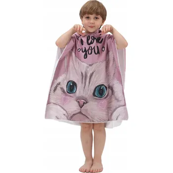 ECARLA dětská plážová osuška s kapucí pončo I Love You Kotek PEL02WZ2