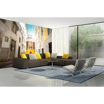 Fototapeta DIMEX | Samolepicí vliesová fototapeta na zeď Tramvaj v Lisabonu MA-5-2878 | 375 x 250 cm | bílá, žlutá, šedá + Samolepicí vliesová fototapeta na stěnu DIMEX Tramvaj v Lisabonu MA52878 v rozměru 375 x 250 cm