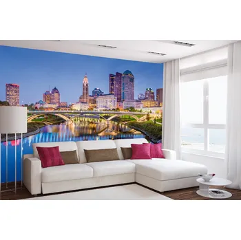 Fototapeta DIMEX | Samolepicí vliesová fototapeta na zeď Panoráma města Columbus MA-5-2987 | 375 x 250 cm | zelená, modrá, žlutá, šedá + Samolepicí vliesová fototapeta na stěnu DIMEX Panoráma města Columbus MA52987 v rozměru 375 x 250 cm