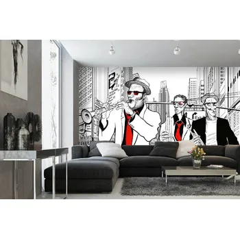 Fototapeta DIMEX | Samolepicí vliesová fototapeta na zeď Jazzová kapela MA-5-2931 | 375 x 250 cm | bílá, černá + Samolepicí vliesová fototapeta na stěnu DIMEX Jazzová kapela MA52931 v rozměru 375 x 250 cm