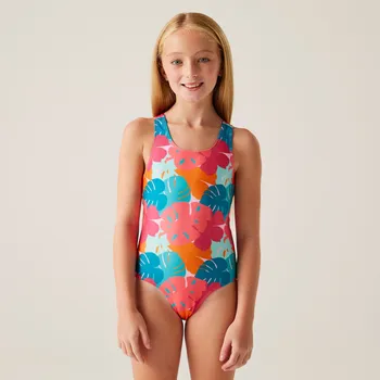 Dívčí plavky Regatta Dívčí jednodílné plavky Katrisse RKM029 tropical leaf print Velikost: 116