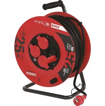 Prodlužovací kabel EMOS P084251 - Prodlužovací Kabel bubnový kabel se 4 zásuvkami, černá guma, 3x1,5 mm, 2 25 m