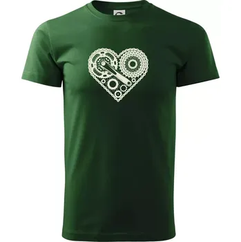 Pánské tričko Srdce plné cyklo dílů - Triko extra velké (5-8XL) - 6XL ( Lahvově zelená )