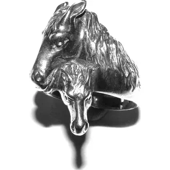Prsten Stříbrný prsten koně , klisna a hříbě - T67 (Stříbrný masivní prsten klisny a hříběte)