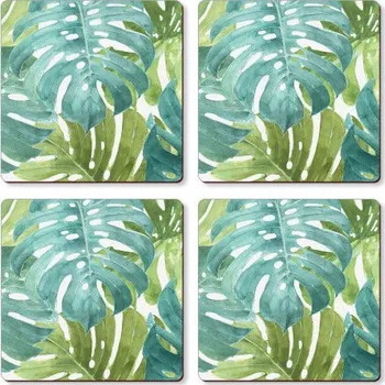 prostírání Korkové podložky na stůl CALA HOME TROPICAL GREEN zelené 10 x 10 cm 4 ks