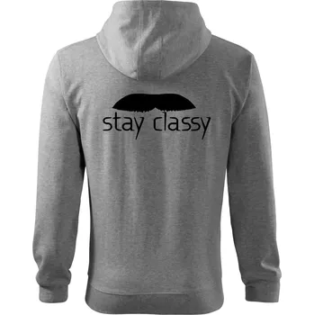 Pánská mikina Stay Classy - mustache - Mikina s kapucí na zip trendy zipper - S ( Tmavě šedý melír )