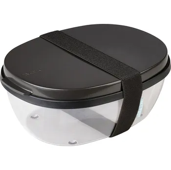 Dětské zboží MEPAL Ellipse Saladbox Nordic Black 1,9 l - obědová krabička / dvoukomorová snídaňová krabička s nádobkou na omáčku