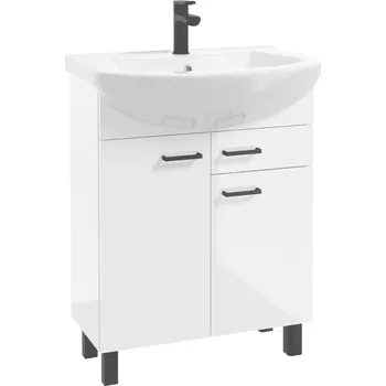 Koupelnový nábytek ArtDef Koupelnová skříňka NOVELTY White D65 2D1S s umyvadlem Tomaso 65 | 65 cm