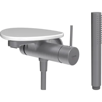 Vodovodní baterie ADA - vanová podomítková páková baterie pro 1-bodový Simibox, s ruční sprchou a hadicí, včetně poličky bez otvoru, PVD inox/bílá lesk HF506765501060