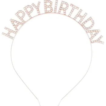 Party dekorace Dortisimo Nejedlá dekorace kovová Čelenka růžovo-zlatá Happy Birthday