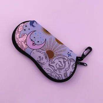 Pouzdro na brýle Pouzdro na brýle 17,9 x 8,5 cm s motivem měsíce a slunce Noční obloha Sluneční paprsky Stylové pouzdro Zip Karabina
