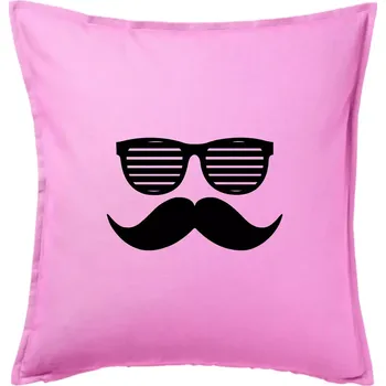 Polštář Mustache brýle - Polštář 50x50 - 50x50 - Včetně výplně ( Růžová )