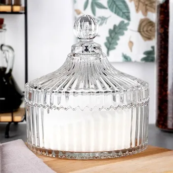 Cukřenka Rýhovaná skleněná cukřenka s víkem 500 ml