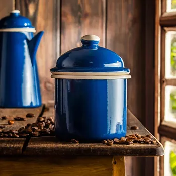 Dóza na potraviny Plechovka / kontejner na sypké výrobky smaltované OLKUSKIE WYROBY EMALIOWANE 0,65 l