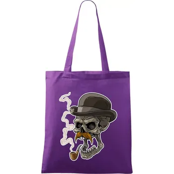 Nákupní taška Lebka s knírkem - Taška bavlněná - 42 x 38 cm ( Fialová )