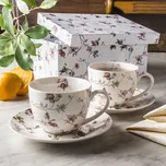 Porcelánové šálky na kávu a čaj s podšálky DUO ROMANTIC SAFA bílé 300 ml 2 ks