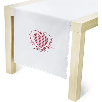 ubrus Polyesterový běhoun na stůl JEDEKA FLORENCIE SRDCE bílý 60 x 120 cm