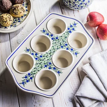 Forma na pečení keramická forma (plech) na muffiny (6 ks) Bolesławiec - dek.1208