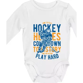 Time To Play Hockey - Body kojenecké s dlouhým rukávem - Dlouhý r. do 3 měs ( Bílá )