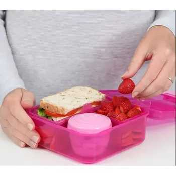 Svačinový box SISTEMA Lunch Bento Cube 1,25 l - obědová krabička / tříkomorová svačinová krabička s nádobkou na omáčku