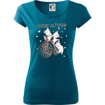 Dámské tričko Kočky na kole - Dámské triko Pure - M ( Petrolejová )