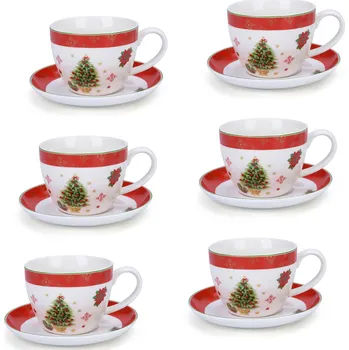 Filiżanki do kawy i herbaty porcelanowe ze spodkami JUMBO MERRY CHRISTMAS 400 ml 6 ks