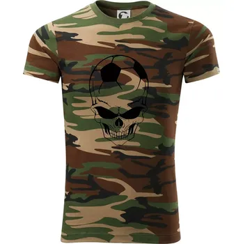 Pánské tričko Fotbal lebka míč - Army CAMOUFLAGE - L ( Hnědý maskáč )