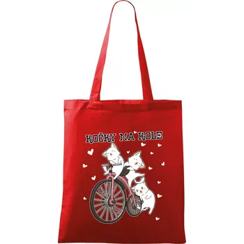 Nákupní taška Kočky na kole - Taška bavlněná - 42 x 38 cm ( Červená )