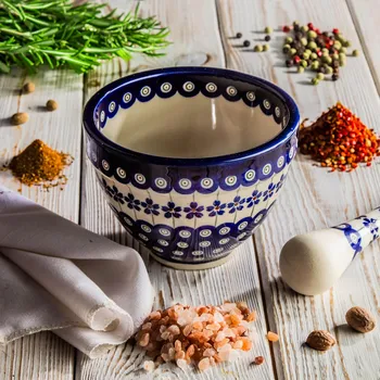 Hmoždíř Keramický hmoždíř na koření a bylinky Bolesławiec - dek. 166A