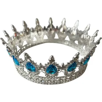 Party dekorace Dortisimo Nejedlá dekorace kovová Koruna stříbrná s modrými kameny ve tvaru slzy