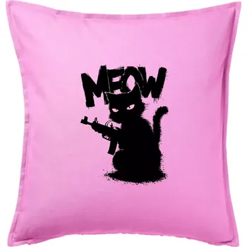 Polštář Meow kočka se zbraní - Polštář 50x50 - 50x50 - Včetně výplně ( Růžová )