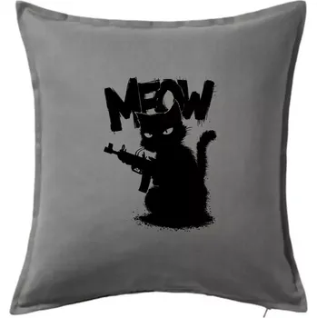 Polštář Meow kočka se zbraní - Polštář 50x50 - 50x50 - Pouze potah ( Tmavě šedý melír )