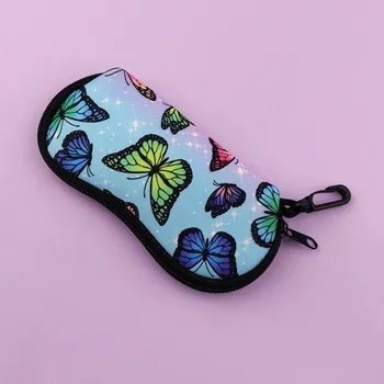 Pouzdro na brýle Pouzdro na brýle 17,9 x 8,5 cm s motýli Zip a karabina Ochranné pouzdro na brýle s dekorem motýlů pro každodenní použití modrá