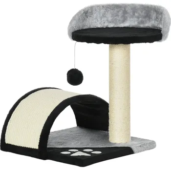 Škrabadlo PawHut malé pro kočky, 46H cm, se škrabadly a hracími míčky, plyšové, černé, ideální pro malé kočky | Aosom.de
