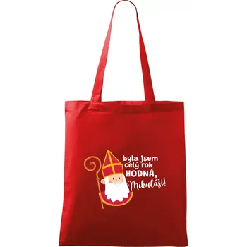 Nákupní taška Byla jsem celý rok hodná, Mikuláši! - Taška bavlněná - 42 x 38 cm ( Červená )