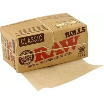 Rolovací papírky RAW CLASSIC ROLLS, 5m v balení (RAW papírky (nebělené, tenké, pomalu hořící) Rolls Slim jsou 5 metrů dlouhé.)
