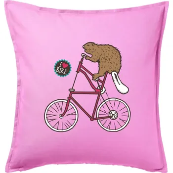 Polštář Bobr na kole - Polštář 50x50 - 50x50 - Pouze potah ( Růžová )