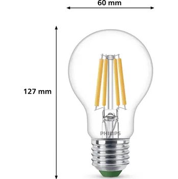 Lampička Philips E27 LED žárovka A60 2,3W 485lm 2700K filament 3ks balení